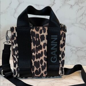 Ganni Black and Cream Animal Print Tote
